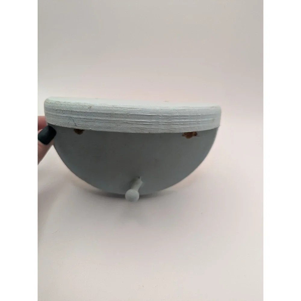 Wall Mounted Shelf Rustic Wood Half Moon Display Hook Decor Light Blue 6.5x4x3